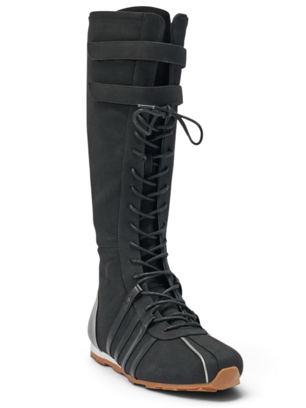 AZALEA WANG OZZY BLACK FLAT SNEAKER Lace-Up Knee-High Fashion Boots - Picture 2 of 8